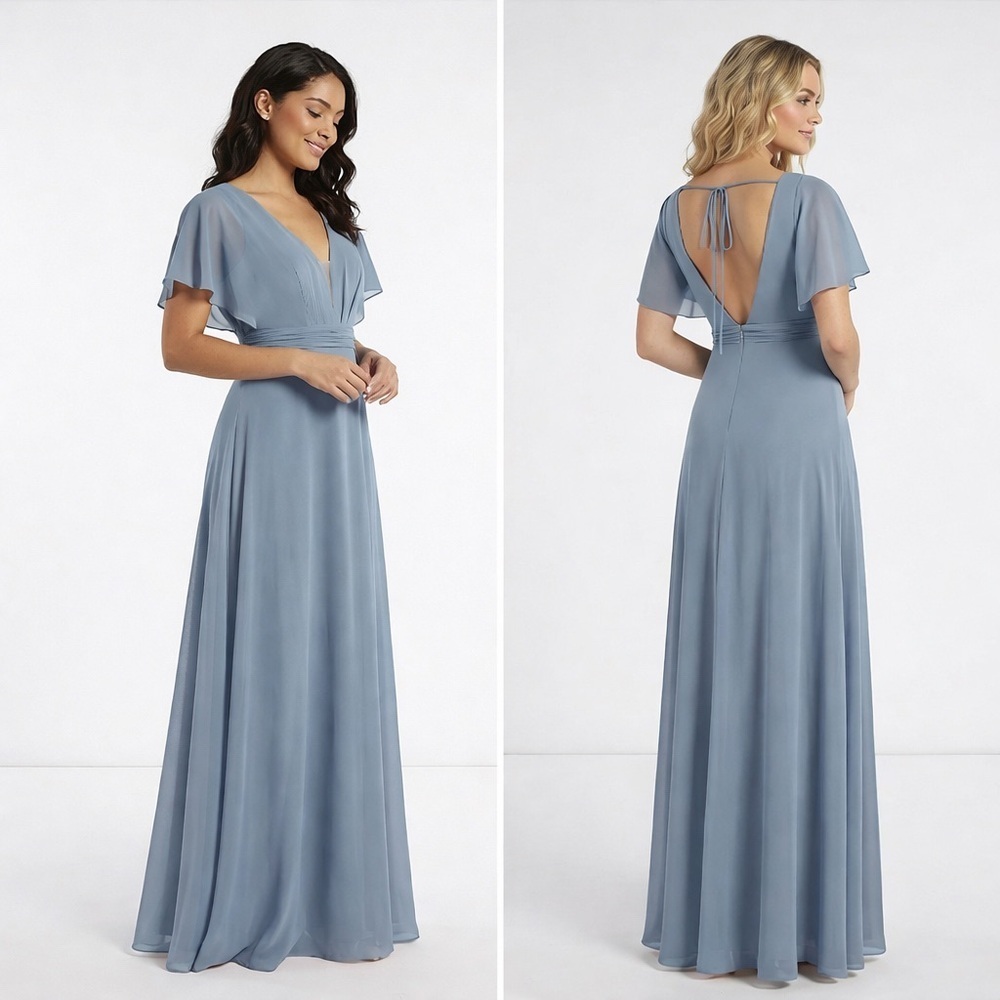 Azazie Tinsley Dusty Blue Floor Length Chiffon Bridesmaid Dress A8